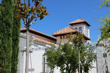 Granada Mosque. Image of the Islamic temple with the minaret