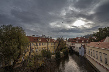 Panorama of the Certovka river in Mala Strana district, in the old town of Prague Czech Republic, a major touristic landmark. This Canal is a major landmark of the city.