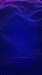 Abstract landscape on blue background. Cyberspace grid. hi tech network. 3D illustration. Vertical orientation