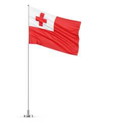 Tonga flag on a flagpole white background 3D illustration