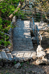 Stone staircase after renovation on the trail leading from St. George Monastery to Jasper Beach,...