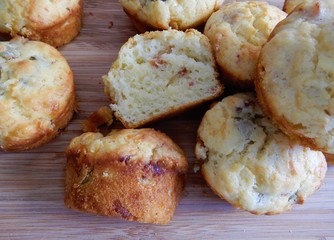 muffins on wooden table