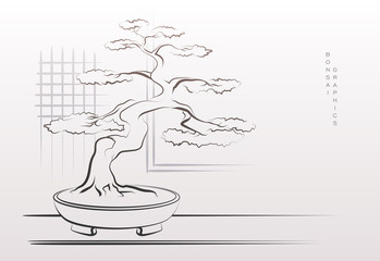 Stylized bonsai tree in vector.