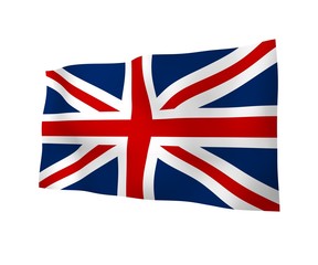 Waving flag of the Great Britain. British flag. United Kingdom of Great Britain and Northern Ireland. State symbol of the UK. 3D illustration