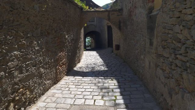 Traunergassl in Duerstein, a Medieval, Old Passageway with Cobblestones in the Wachau Valley, Austria
