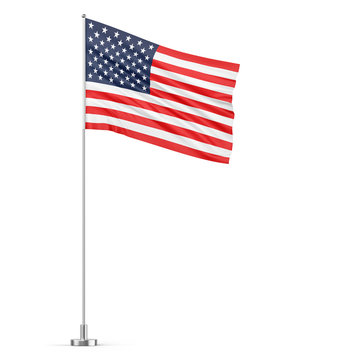 United States flag on a flagpole white background 3D illustration