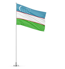 Uzbekistan flag on a flagpole white background 3D illustration