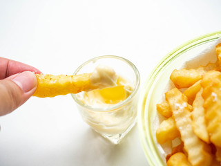 French fries golden brown, fried with oil and sprinkled with salt, sweet and salty