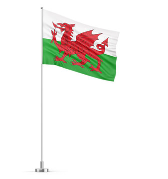 Wales flag on a flagpole white background 3D illustration