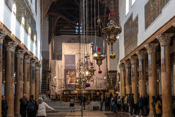 The main hall of the Church of Nativity in Bethlehem in Palestine