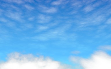 Blue sky background with white clouds. Cumulus white clouds in the clear blue sky in the morning. 3D illustration