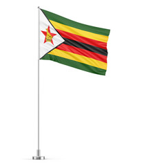 Zimbabwe flag on a flagpole white background 3D illustration