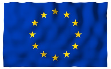 Slightly waving flag of the European Union isolated on white background, 3D rendering. Symbol of Europe. 3D illustration