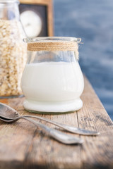 Oat milk. Non dairy vegan lactose free milk substitute