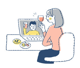オンライン飲み会をする女性