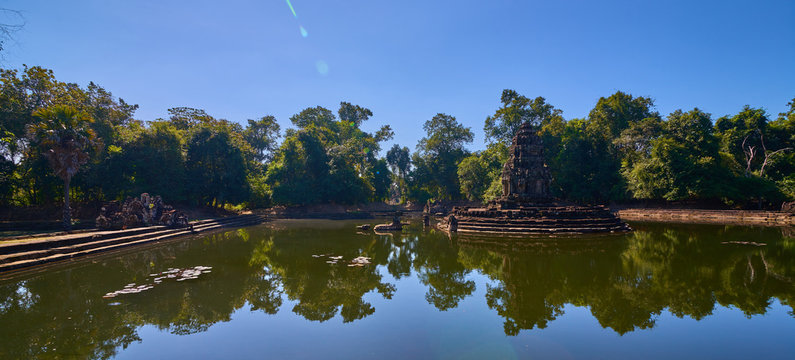The lake near Neak Pean Temple on the artificial island. at Angkor Wat complex, Angkor Wat Archaeological Park in Siem Reap, Cambodia UNESCO World Heritage Site