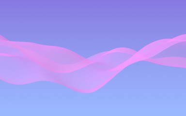 Pink wave on blue sky abstract background. Fluttering pink scarf. Waving on wind pink fabric. 3D illustration