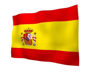 Obraz premium The flag of Spain. Official state symbol of the Kingdom of Spain. Concept: web, sports pages, language courses, travelling, design elements. 3d illustration