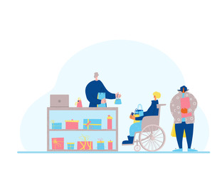 Online shop. Smm concept. Vector sale scene.