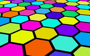 Honeycomb multi-colored. Perspective view on polygon look like honeycomb. Isometric geometry. 3D illustration