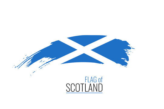 Watercolor painting Scotland national flag. Grunge brush stroke scottish Independence day blue flag with nation symbol - Saint Andrew's Cross. Vector abstract illustration