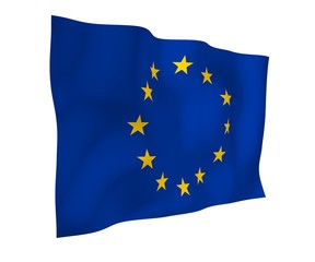Slightly waving flag of the European Union isolated on white background, 3D rendering. Symbol of Europe. 3D illustration