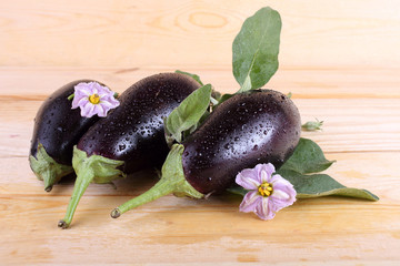 Eggplants on table