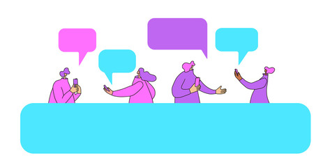 Chatting people with mobile phone. Vector person.