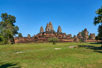 Fototapeta na wymiar Pre Rup Khmer temple at Angkor Thom is popular tourist attraction, Angkor Wat Archaeological Park in Siem Reap, Cambodia UNESCO World Heritage Site