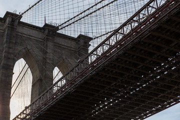 Brooklyn Bridge, side view of part of the bridge and one of the arches