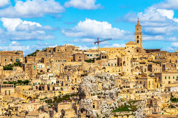 Naklejka premium Scenic panoramic sunny summer view of Matera, Province of Matera, Basilicata Region, Italy