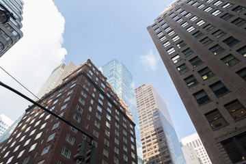 New York City skyscrapers from within Manhattan, tall, modern buildings with many windows