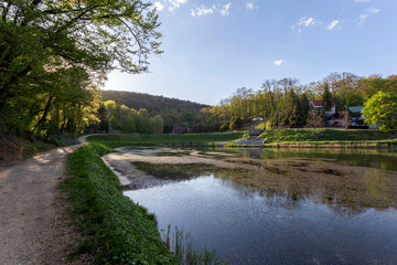 Fototapeta na wymiar Small lake in Noszvaj, Hungary on a sunny spring day