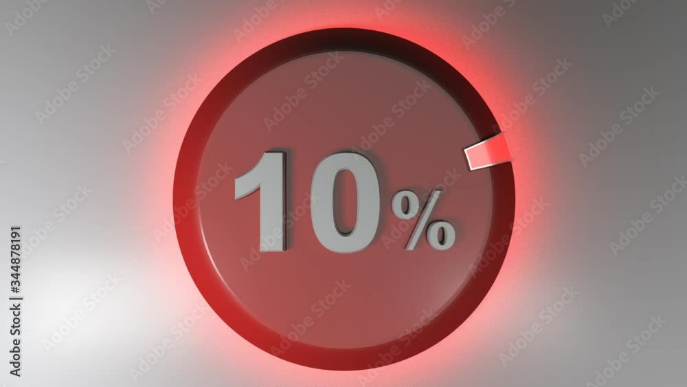 Poster a red circle sign with the write 10% and a rotating cursor - 3d rendering video clip