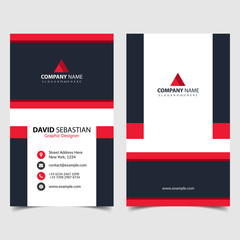Red shape id, corporate and visit card. Elegant name card templates. Modern creative business card with abstract shapes. Vertical simple clean vector design, layout in rectangle size. eps 10.