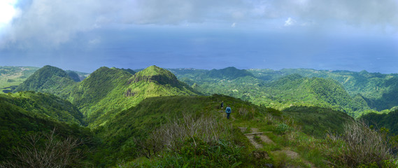 panoramic view on the vulcano on montagne pelée with clowd and  Martinique Sea