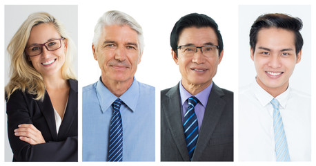 Cheerful diverse young and mature professionals isolated portrait set. Smiling men and women of...
