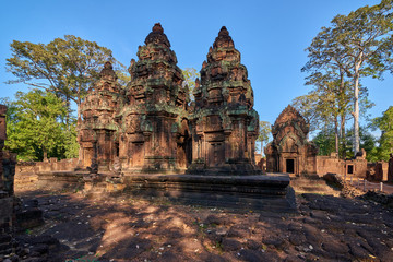 Naklejka premium Prasat Banteay Srei Khmer temple at Angkor Thom is popular tourist attraction, Angkor Wat Archaeological Park in Siem Reap, Cambodia UNESCO World Heritage Site