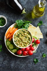 Roasted eggplant dip and fresh vegetables