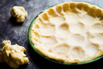 rustic shortcrust pie pastry in baking pan