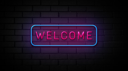 Obraz premium Welcome neon sign on brick wall background