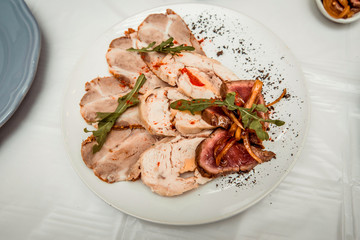 meat lies on a white plate