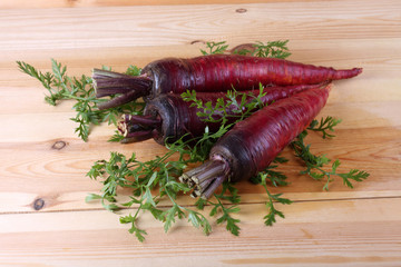 Red carrots on leaves