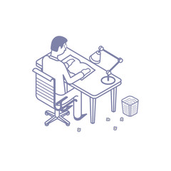 Vector illustration of managers at the desks in the office