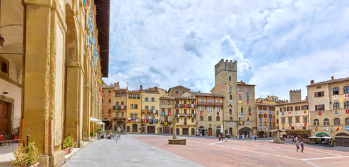 View of the Piazza Grande in the center of Arezzo in Tuscany, Italy,