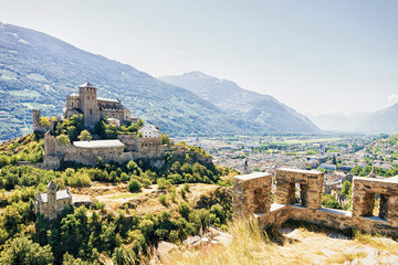 Obraz premium Valere Basilica seen from Tourbillon castle in Sion Valais Switzerland