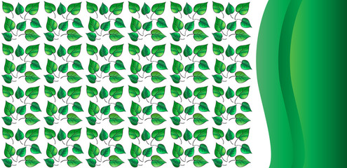 Green leaves isolated on white background, floral pattern, fresh green leaves decoration, Spring and Summer Holiday floral frame, textile fabric print vector template