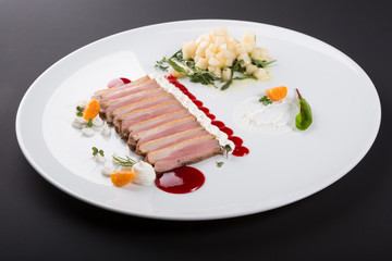 Grilled and sliced duck meat