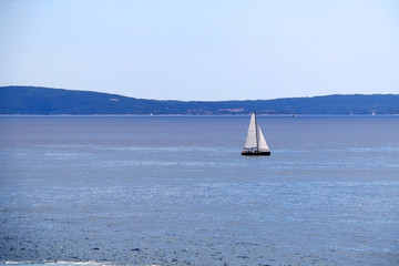 Obraz premium Sailing boat on the sea in southern Dalmatia region in Croatia. Beautiful landscape and bright summer day.