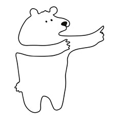 Silhouette сute brown bear with paws up. Graphic cartoon animal design, line. Great for postcards, textiles, stickers, logo, fabric. Isolated vector illustration. White backgraond.